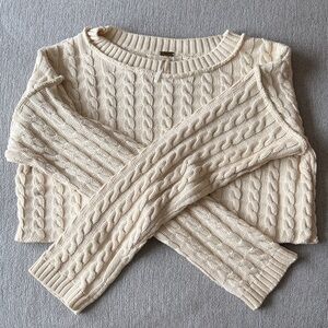 Free People Ivory Cable Knit Sweater